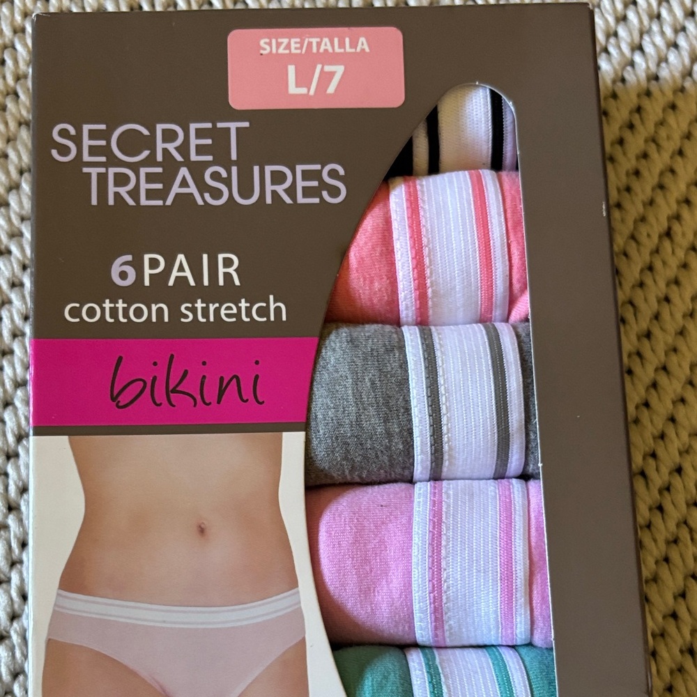 Bikini 6 pack womens new size L/7 new 57% cotton polyester Secret Treasures